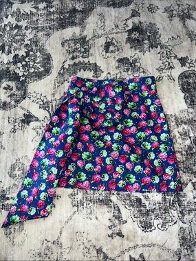 Zara Royal Blue Floral Mini Skirt with Pink & Green Roses